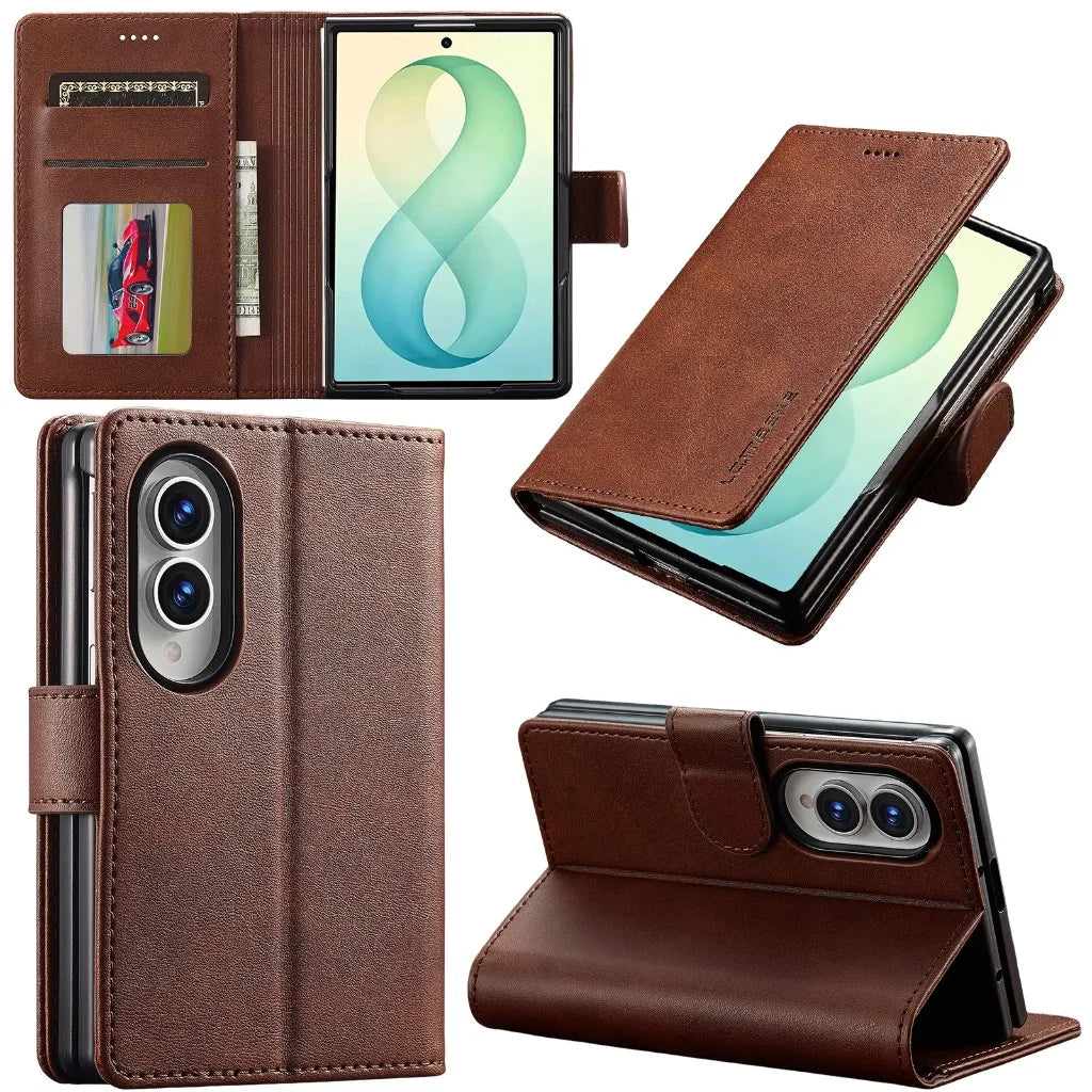 Hand-Stitched Leather Wallet Case with Kickstand for Samsung Galaxy Z Fold 8