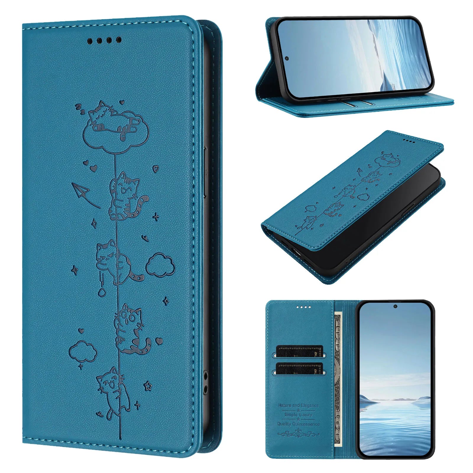 Embossed Cute Cat Flip Wallet Leather Case for iPhone 17 Series
