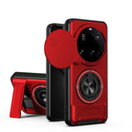 Sliding Lens Cover Armor Case with Rotating Ring Stand for Xiaomi 15 Ultra