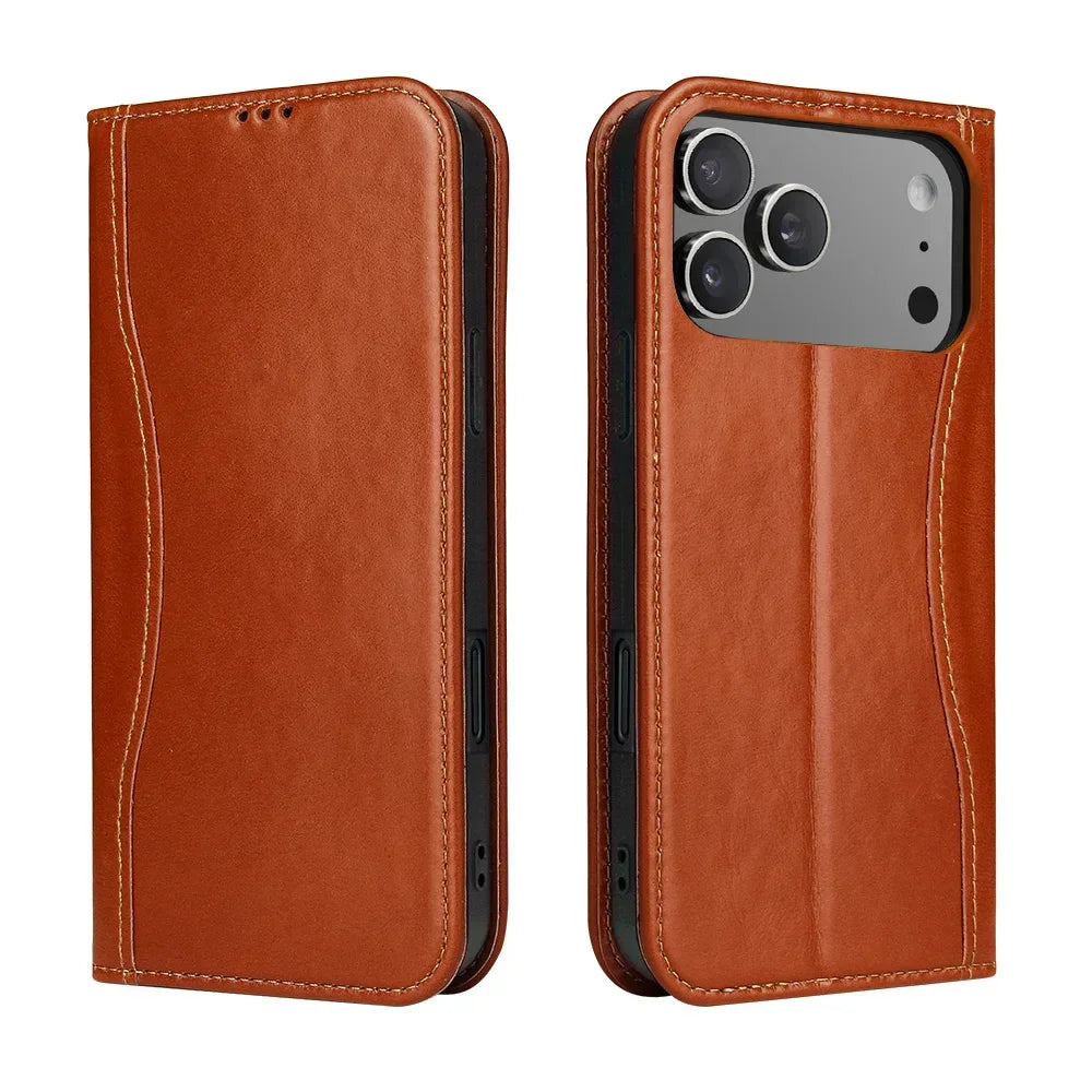 Genuine Cowhide Leather Wallet Case for iPhone 17 Series