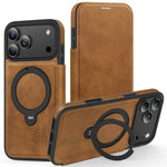 Stylish Leather Flip MagSafe Case with 360° Rotating Kickstand for iPhone 17 Series