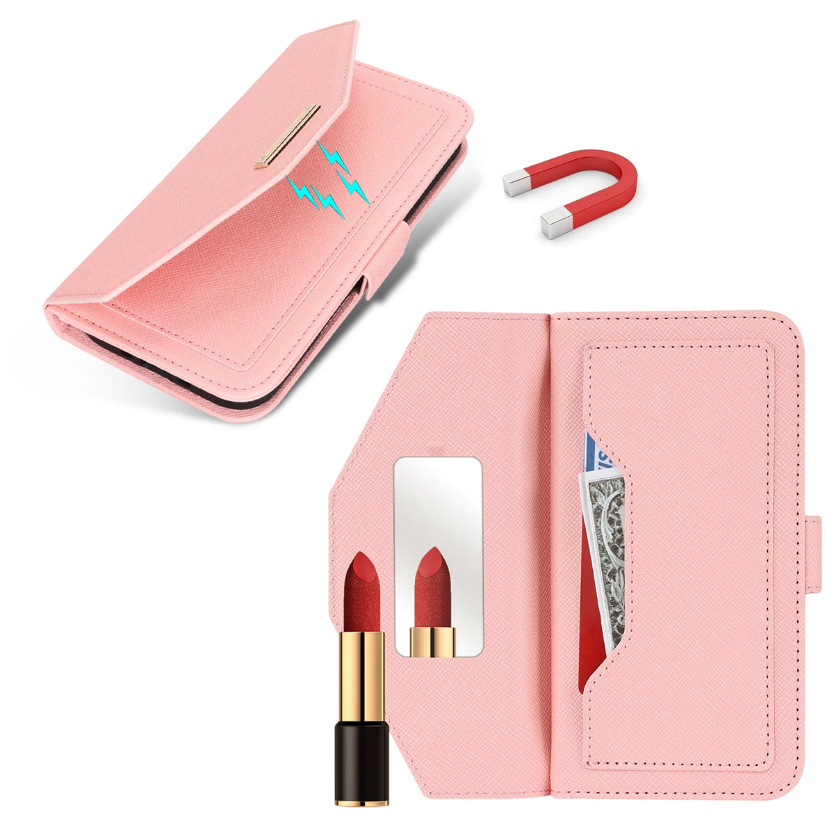 Crossbody Wallet Case with Mirror and Shoulder Strap for iPhone 18 Series