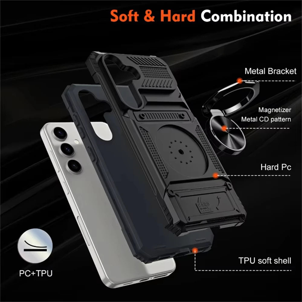 Samsung Galaxy A56 Shockproof Case with Magnetic Rotating Ring Stand & Wallet Cover
