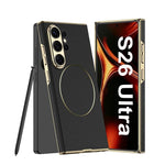 Luxury Electroplated Vegan Leather Magnetic Case for Samsung Galaxy S26 Ultra