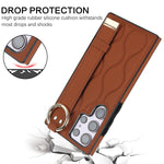 Shockproof Leather Phone Case with Wrist Strap & Ring for Samsung Galaxy S23 Series