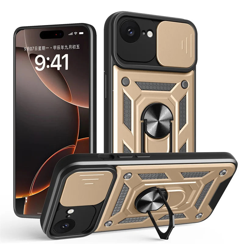 Heavy Duty Shockproof Armor Case with Slide Lens Protection for iPhone 16e