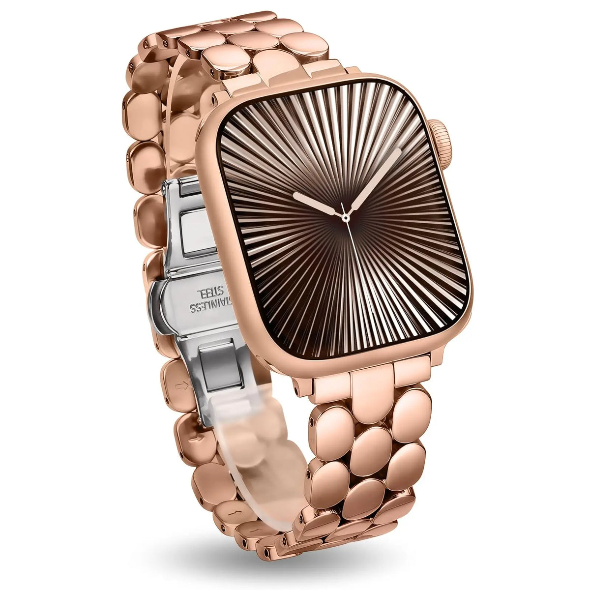 Three-Row Link Bracelet with Push-Button Clasp for Apple Watch