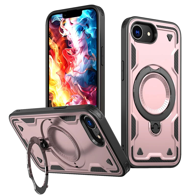 iPhone 16e Magnetic Hard PC + Soft TPU Case & Rotatable Ring Stand