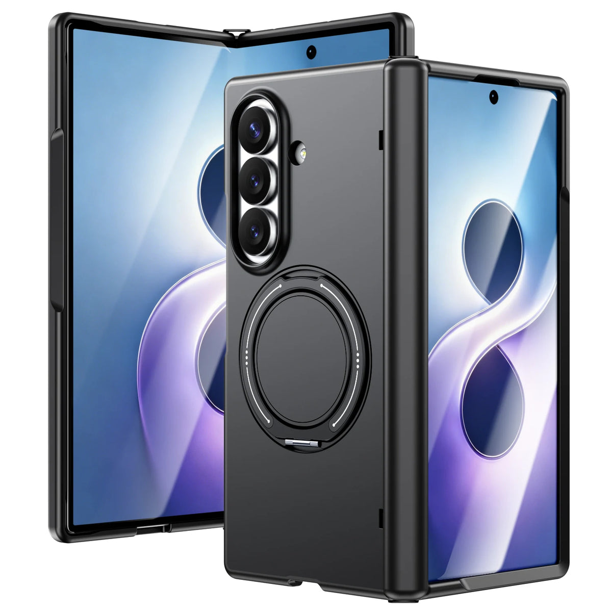 Shockproof TPU and Polycarbonate Case with 360° Rotating Magnetic Ring Stand for Samsung Galaxy Z Fold 7
