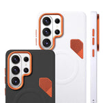 Textured Leather Magnetic Bumper Case with Wireless Charging Ring for Samsung Galaxy S26 Series