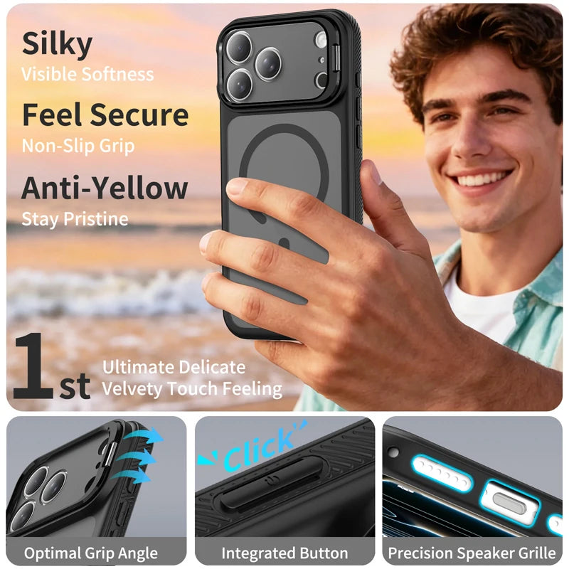 Translucent Shockproof Magnetic Kickstand Case with Embedded Ring Stand for iPhone 18 Series