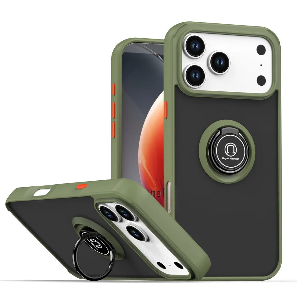 Shockproof Armor Matte Case with Magnetic Ring Holder for iPhone 17 Series