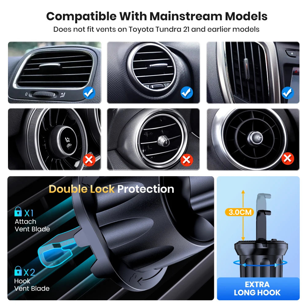 Universal Auto-Lock Car Air Vent Phone Mount with Hook Clip