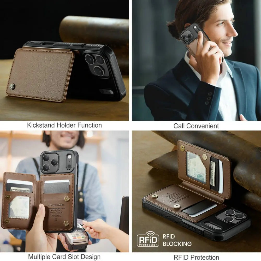 Protective Leather Back Wallet Case with RFID Shield for iPhone 17 Series