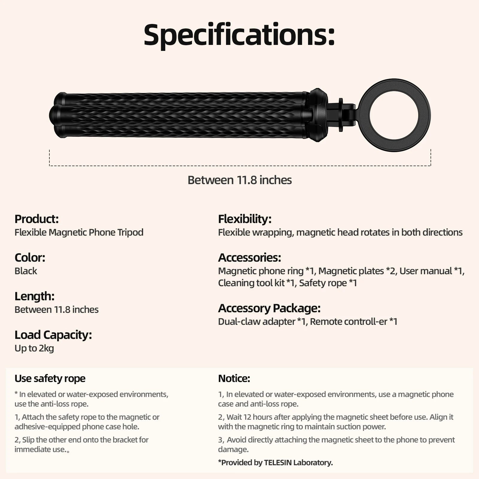 TELESIN Octopus Magnetic Quick Release Tripod – Flexible & Secure