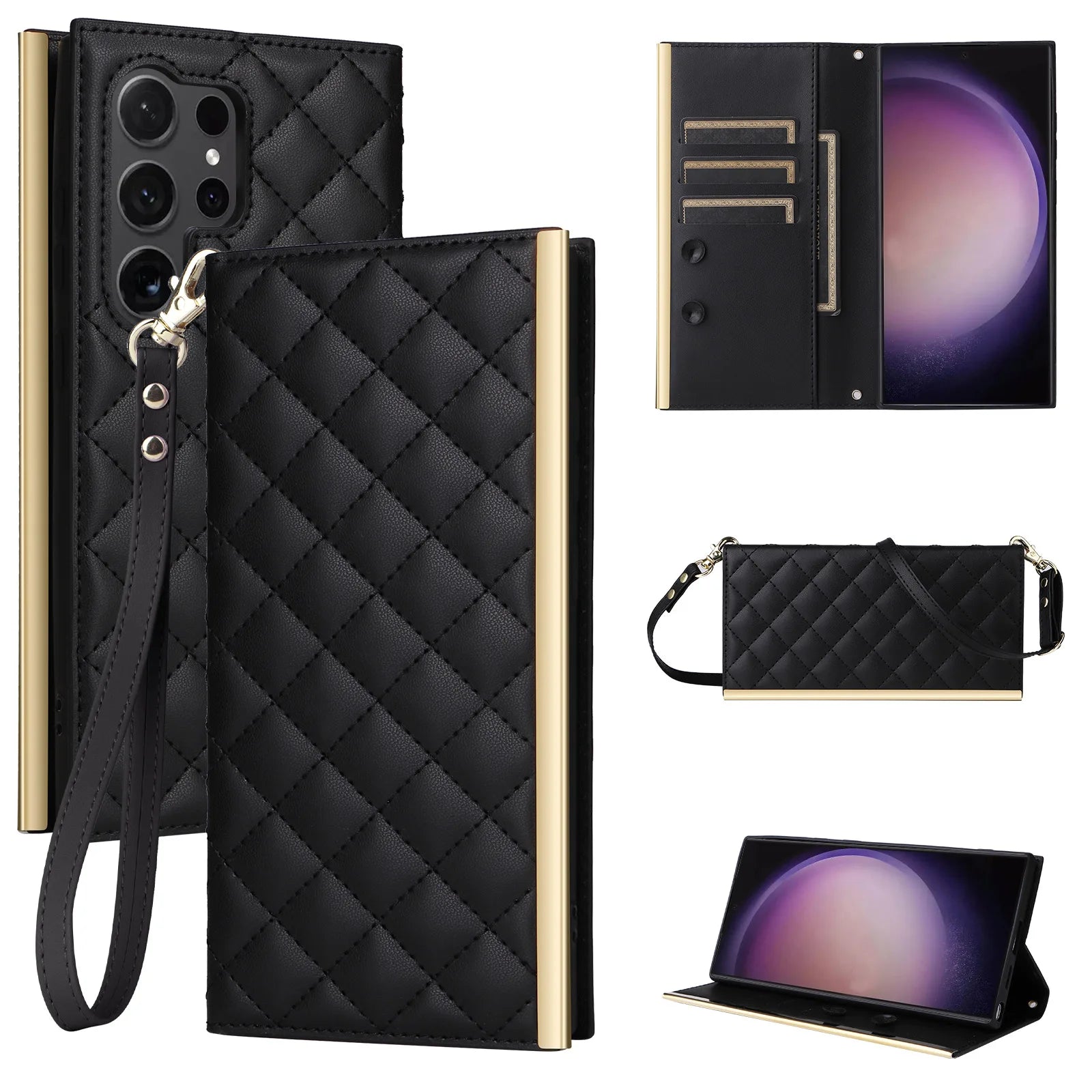 Rhombus PU Leather Crossbody Wallet Case for Samsung Galaxy S24 Series