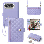 Quilted Leather Crossbody Wallet Case with Detachable Strap for iPhone Duo