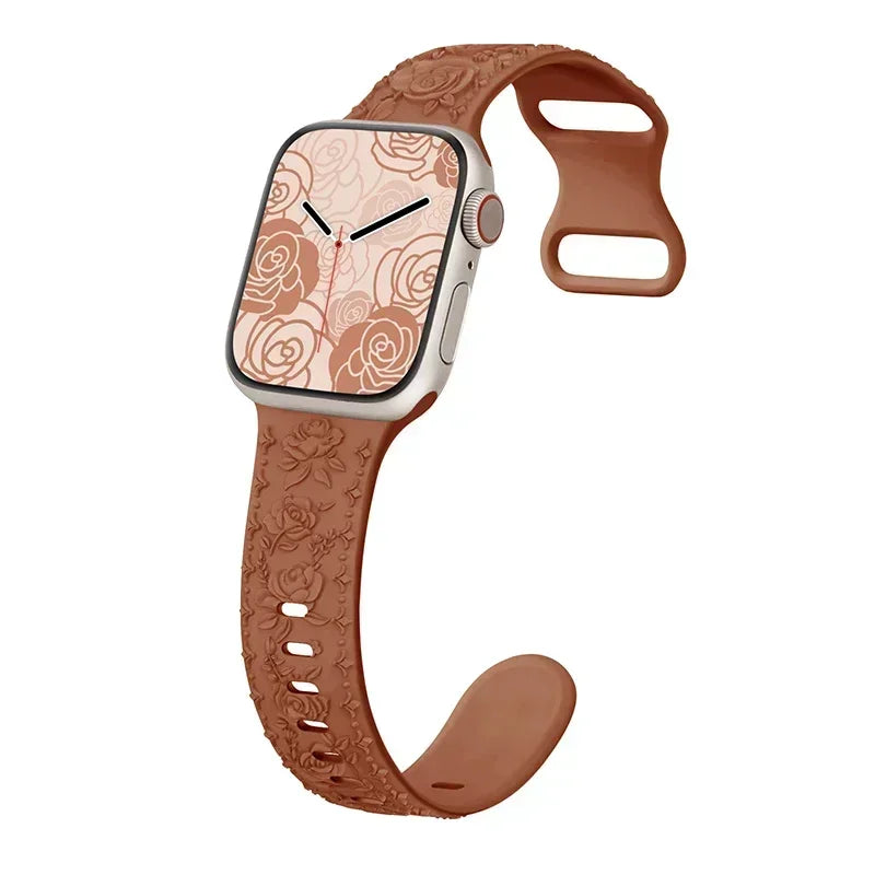 Floral Rose Engraved Bracelet Strap for Apple Watch