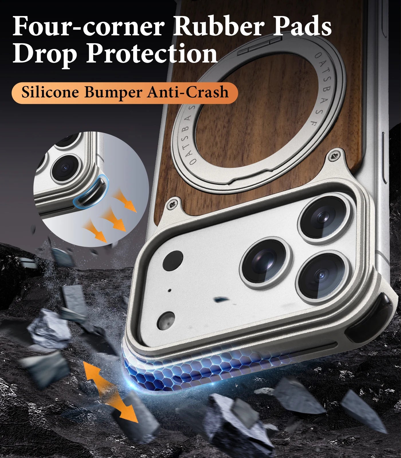 Shockproof Wooden MagSafe Case with 360° Kickstand Ring for iPhone 17 Pro & Pro Max