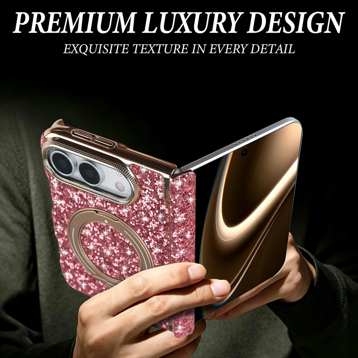 Glitter Rhinestone MagSafe Case with 360° Rotating Ring Stand for iPhone Duo