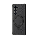 Shockproof Carbon Fiber Leather Phone Case with Rotating Holder for Samsung Galaxy Z Fold 5