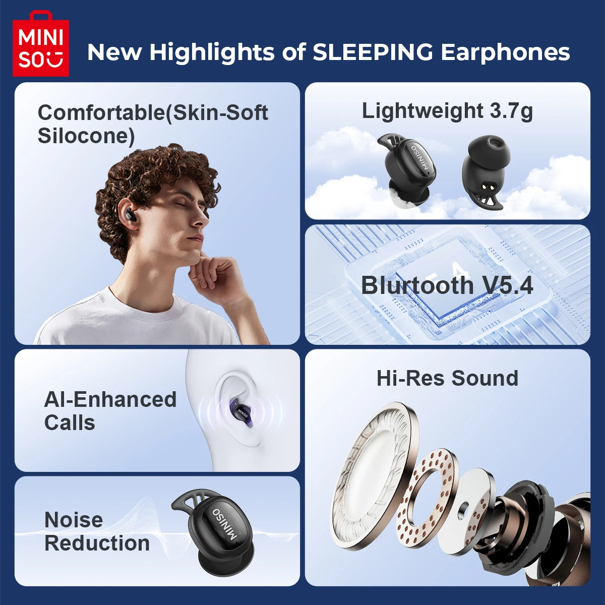 MINISO X16 Bluetooth 5.4 Sleep Earbuds for Side Sleepers