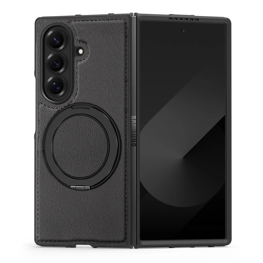 Samsung Galaxy Z Fold 7 Premium Leather Magnetic Case with Ring Stand