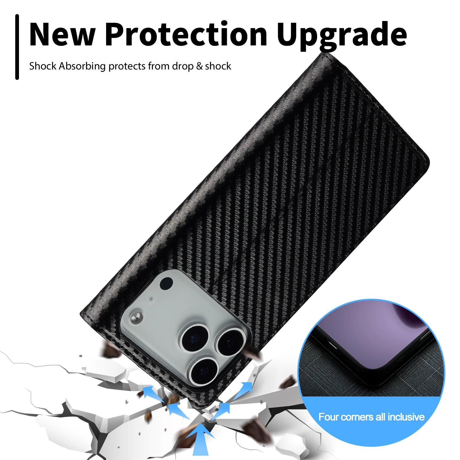 Carbon Fiber Pattern Leather Wallet Flip Case for iPhone 17 Series