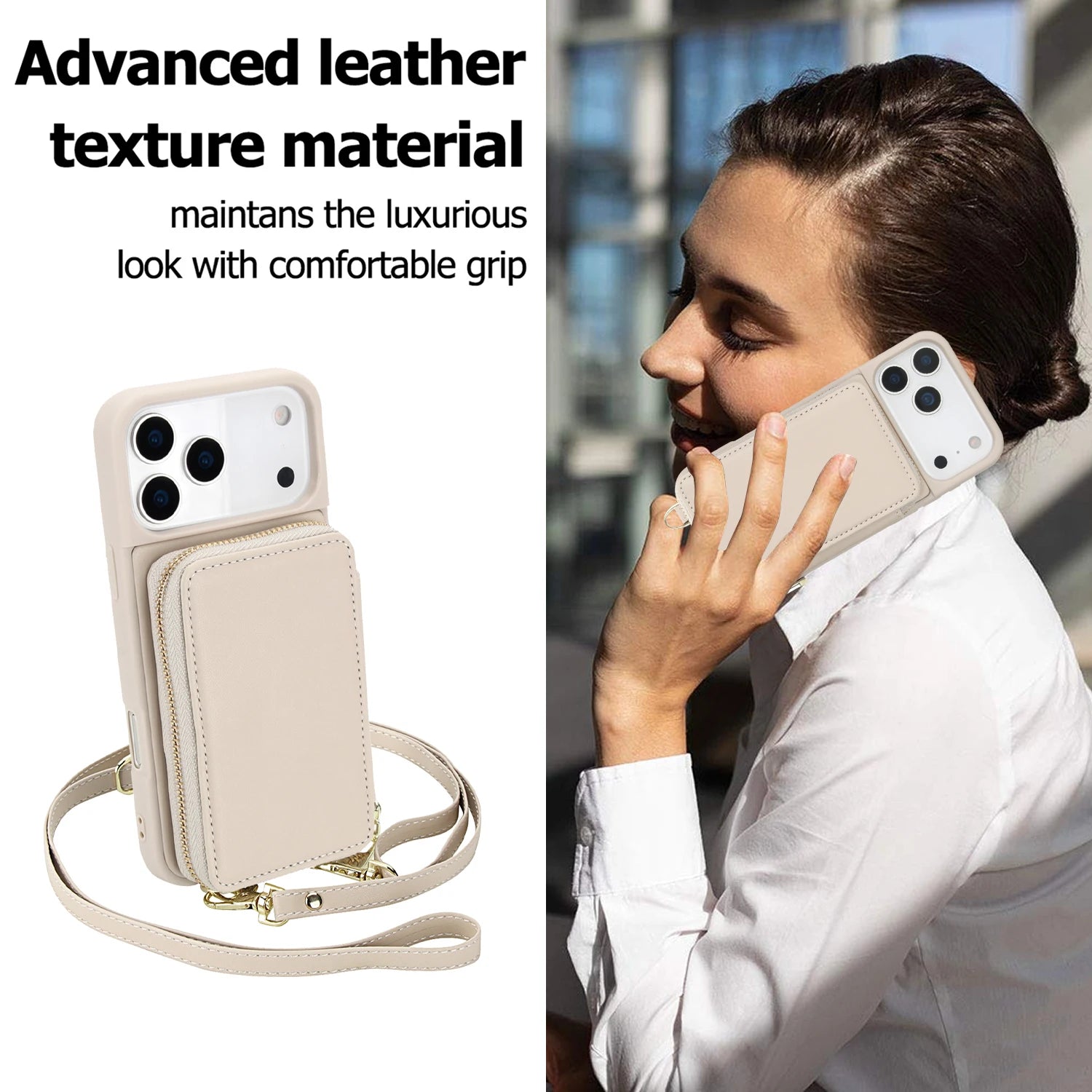 iPhone 17 Series Crossbody Leather Wallet Case