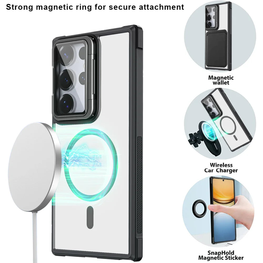 Shockproof Magnetic Case with Camera Cover Stand for Samsung Galaxy S26 Series