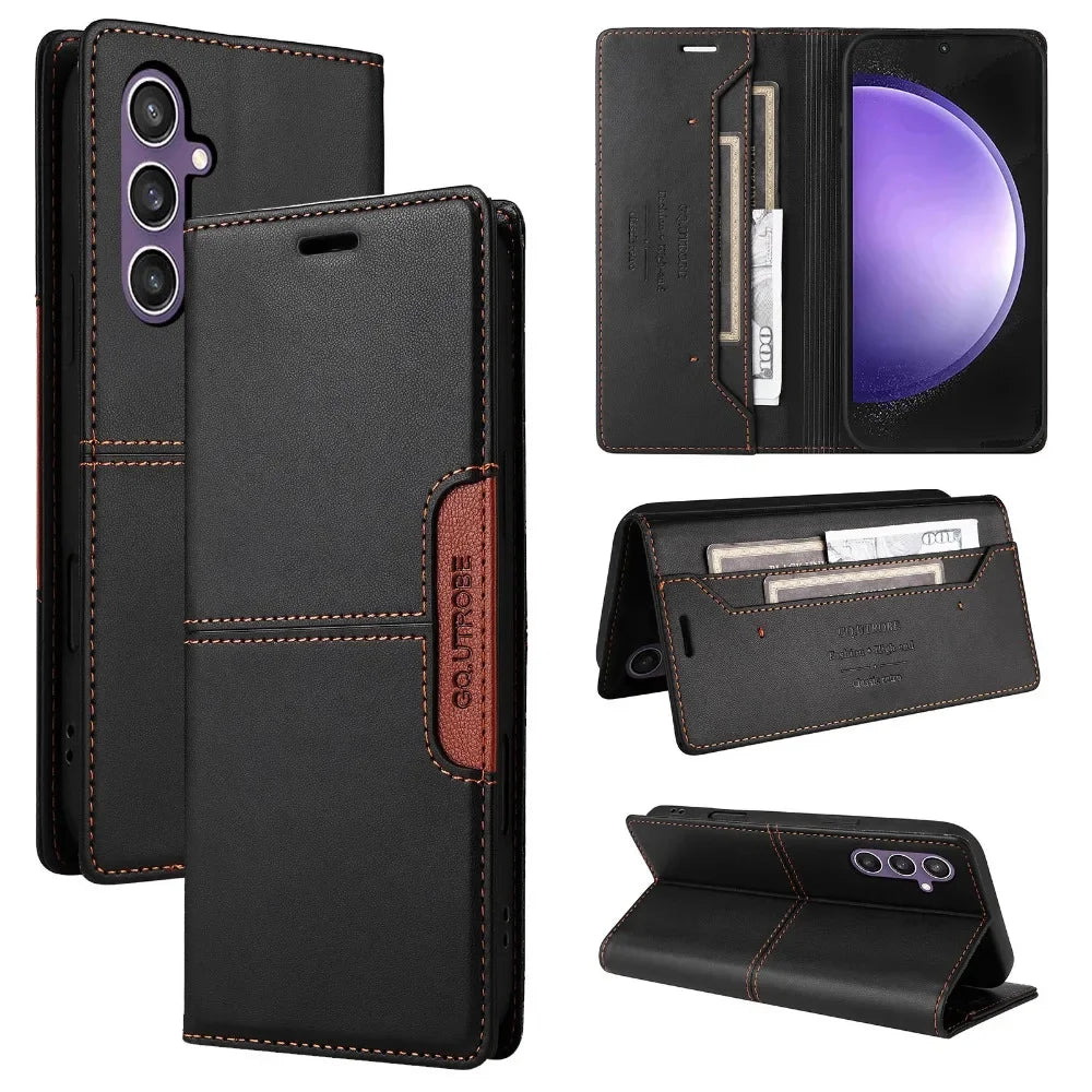 Leather Flip Wallet Case with Card Holder and Stand for Samsung Galaxy S23 Series