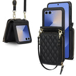 Shockproof Leather Crossbody Case with Lanyard and Wallet Pouch for Samsung Galaxy Z Flip 7