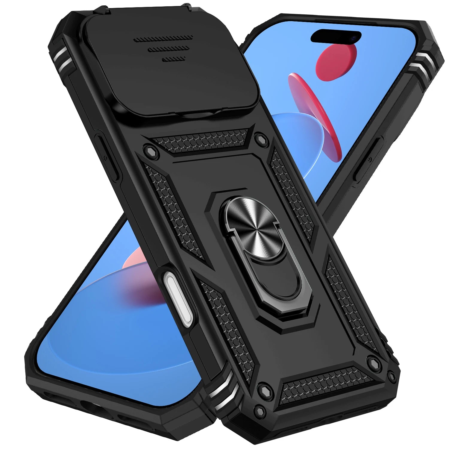 iPhone 17 Series Military-Grade Drop Protection PC+TPU Case with Magnetic Ring and Sliding Lens Protection
