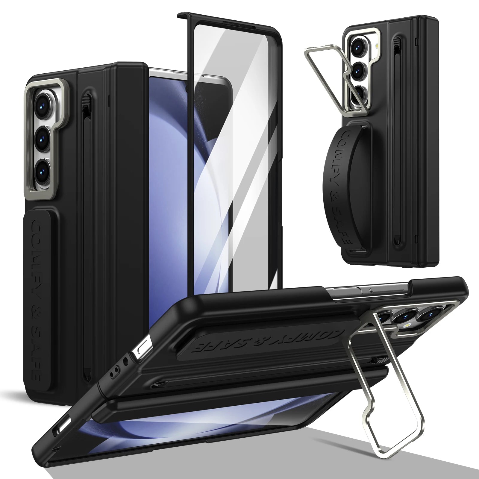 Samsung Galaxy Z Fold 7 Protective Case with Tempered Glass and Stand Holder