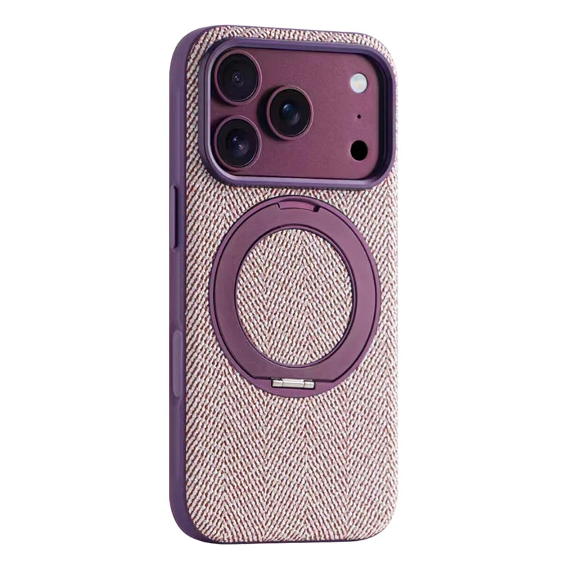 Canvas Weave MagSafe Case with 360° Rotating Ring Stand for iPhone 18 Series