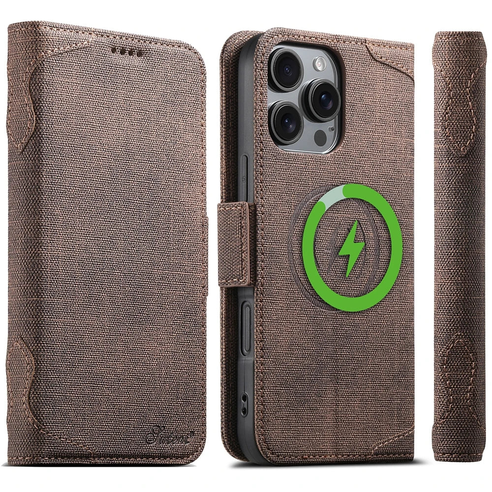 MagSafe-Compatible Denim Flip Wallet Case for iPhone 16 Series