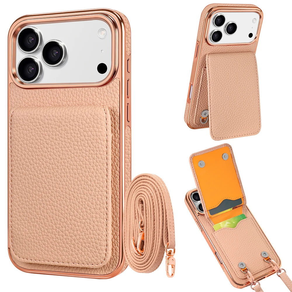 Leather Crossbody Wallet Case with Detachable Shoulder Strap for iPhone 18 Series