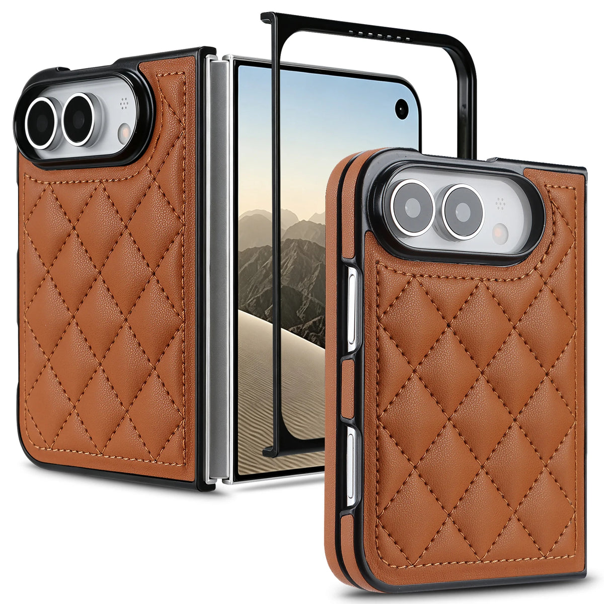 Diamond-Pattern Quilted Foldable Case with 360° Hinge for iPhone Duo