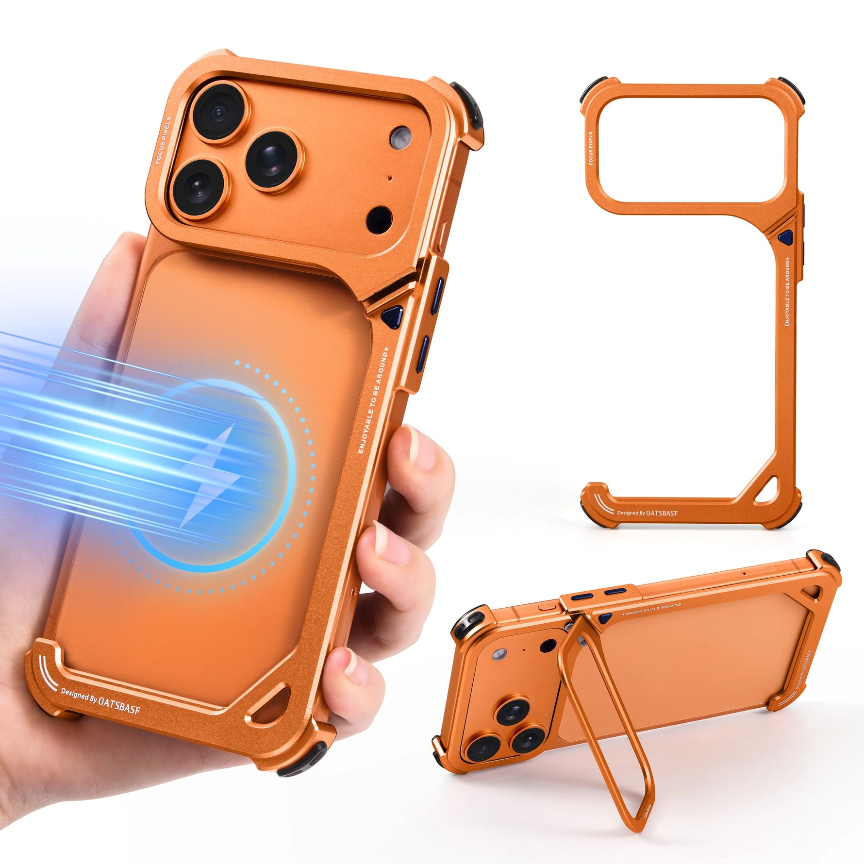 Metal Frameless Kickstand Case with 90° Adjustable Hidden Stand for iPhone 17 Series