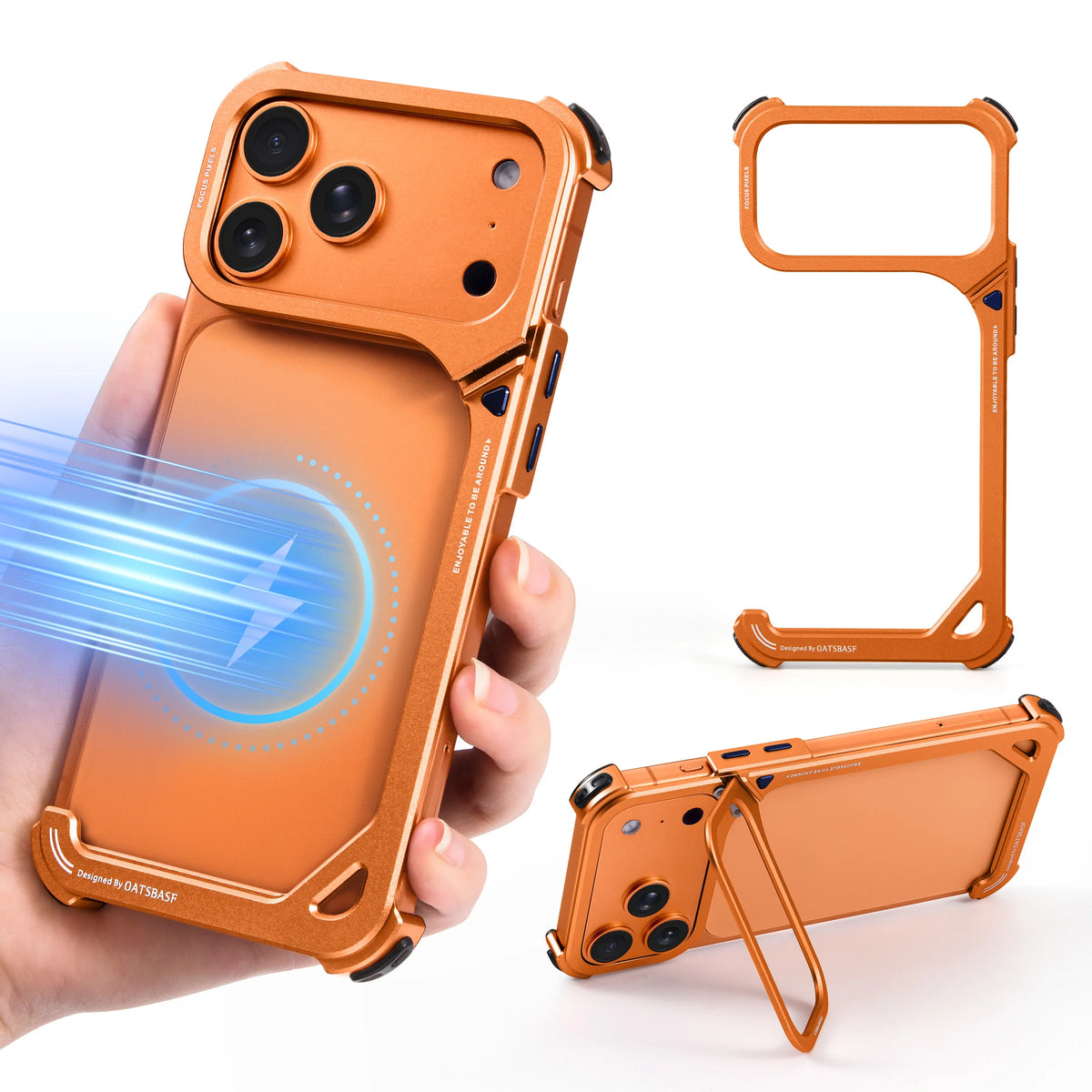Metal Frameless Kickstand Case with 90° Adjustable Hidden Stand for iPhone 17 Series