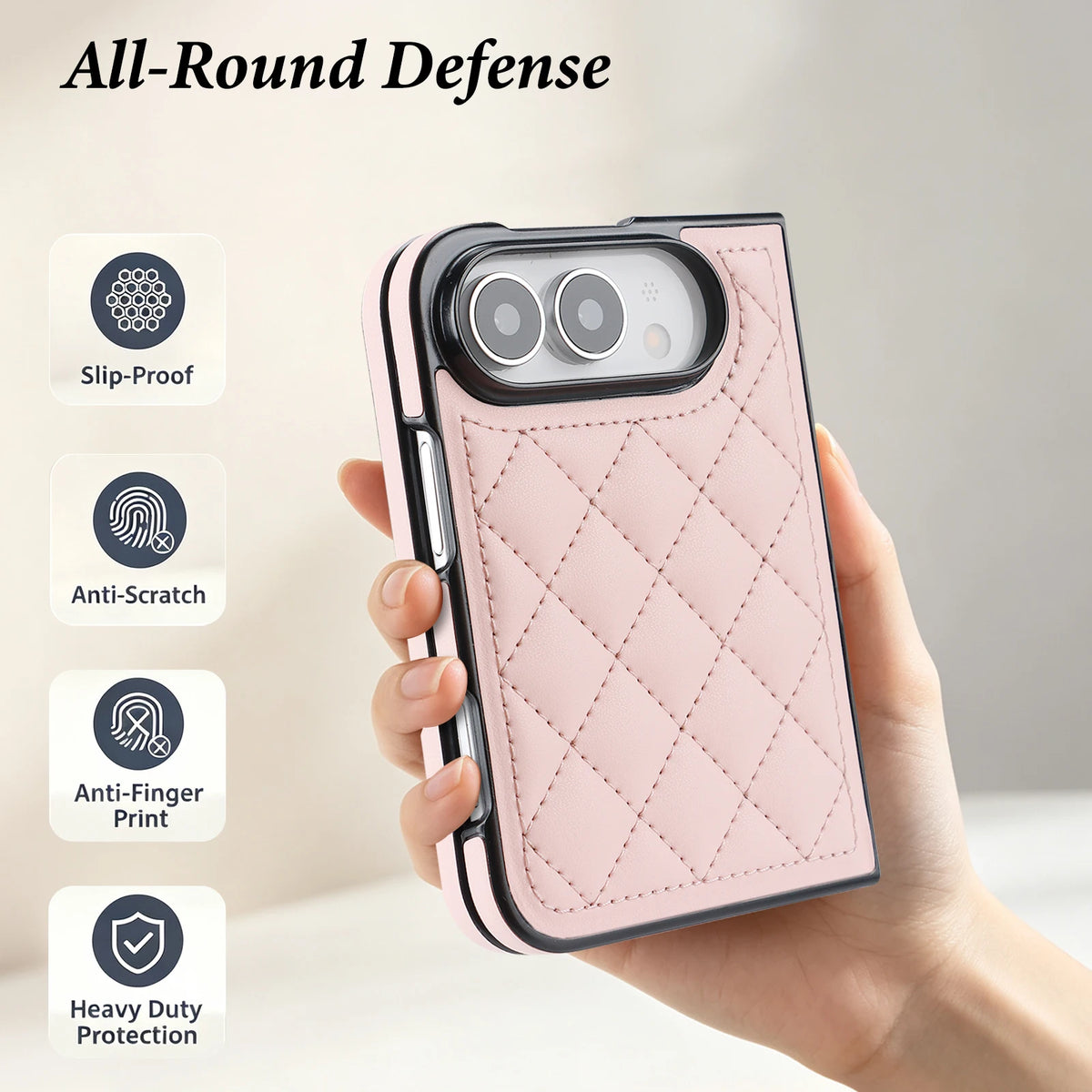 Diamond-Pattern Quilted Foldable Case with 360° Hinge for iPhone Duo