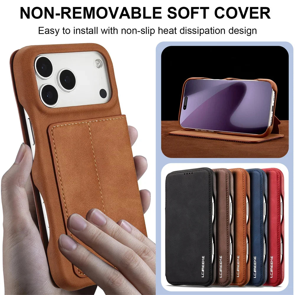 Premium Leather Flip Cover for iPhone 17 Series
