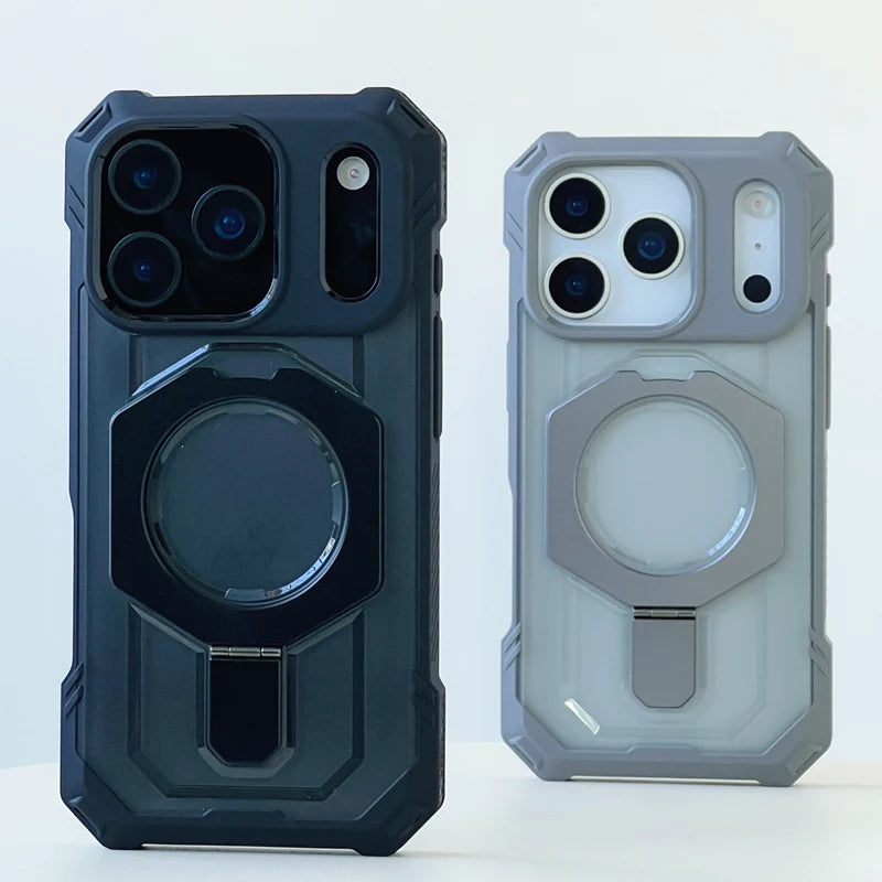 Frosted Translucent Shockproof MagSafe Armor Case with Kickstand for iPhone 17 Series