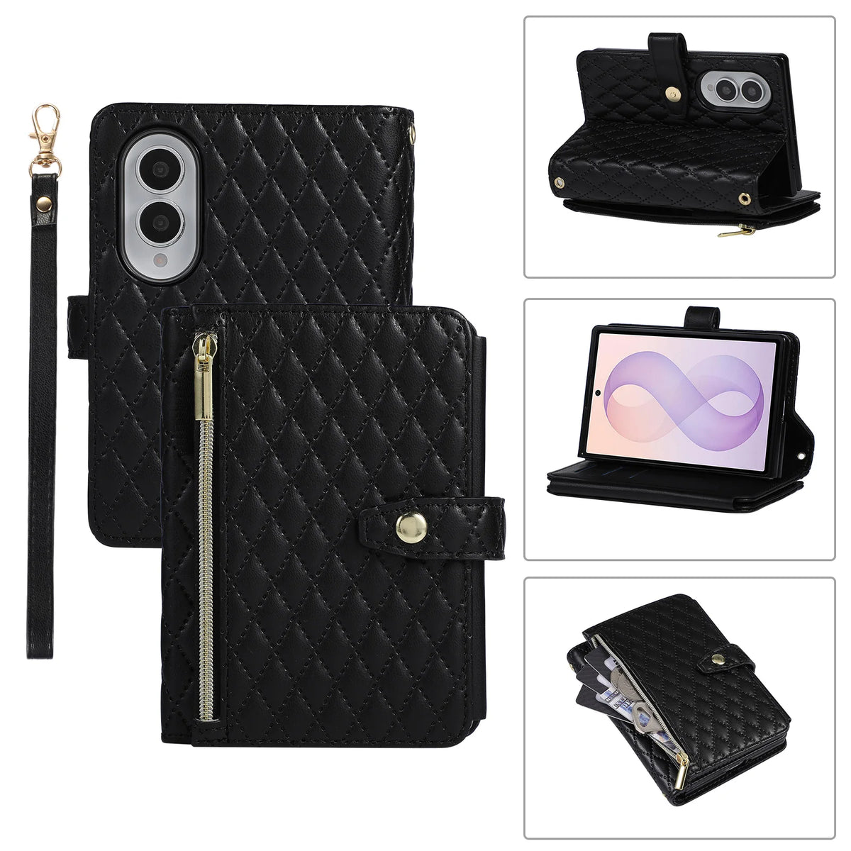 Quilted Leather Wallet Case with Foldable Viewing Stand for Samsung Galaxy Z Fold 8