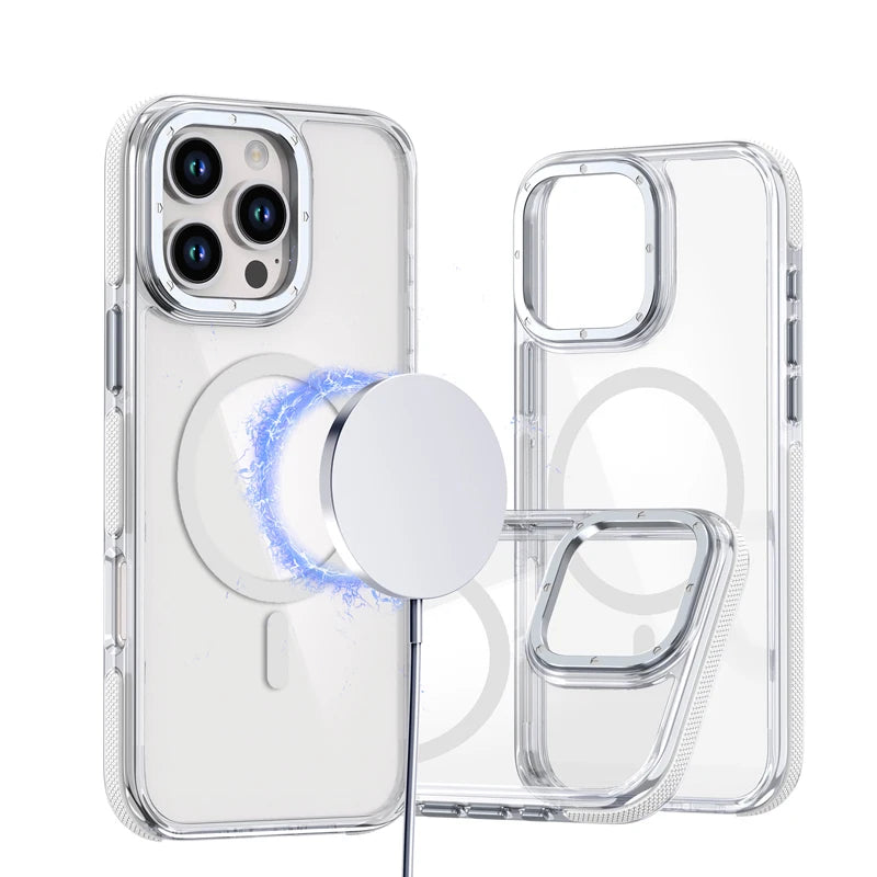 iPhone 16 Series Colorful Transparent MagSafe Case with Aluminum Buttons