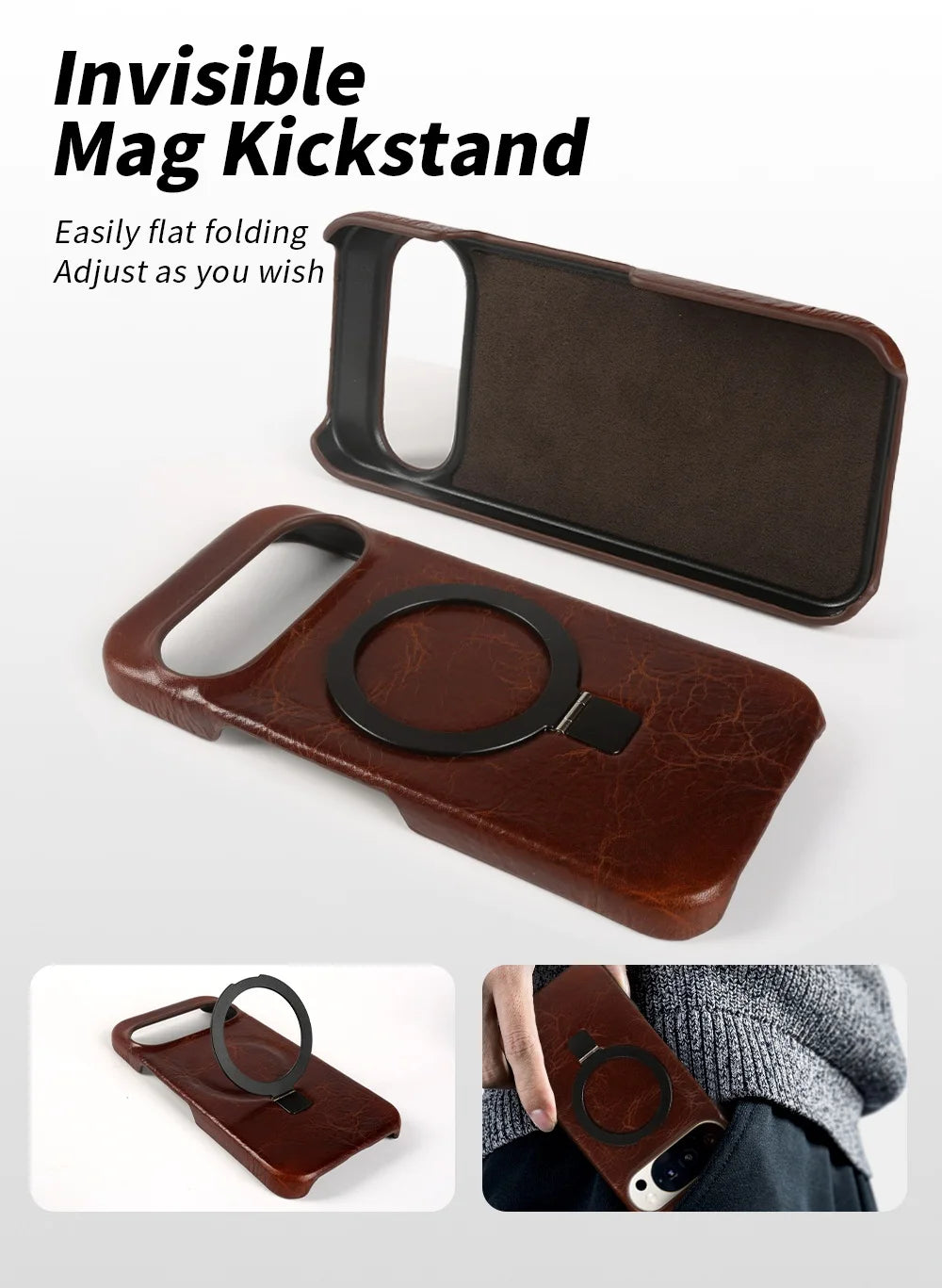 Premium Leather Case with Invisible Foldable Stand for Google Pixel 9 Series