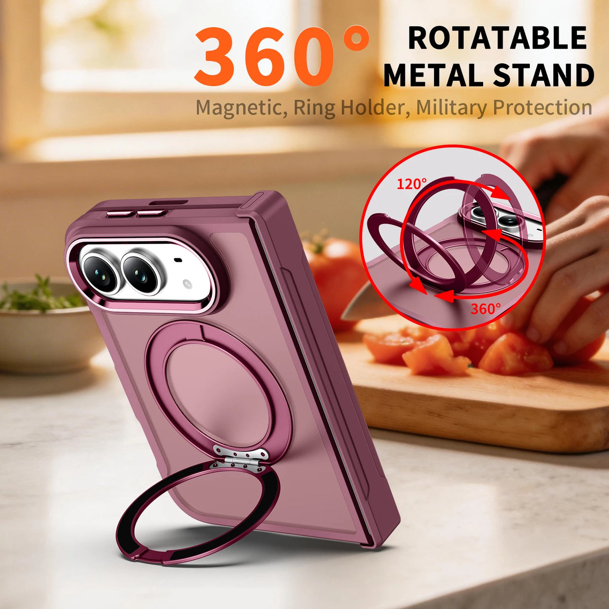 Shockproof MagSafe Case with 360° Rotating Ring Stand for iPhone Duo