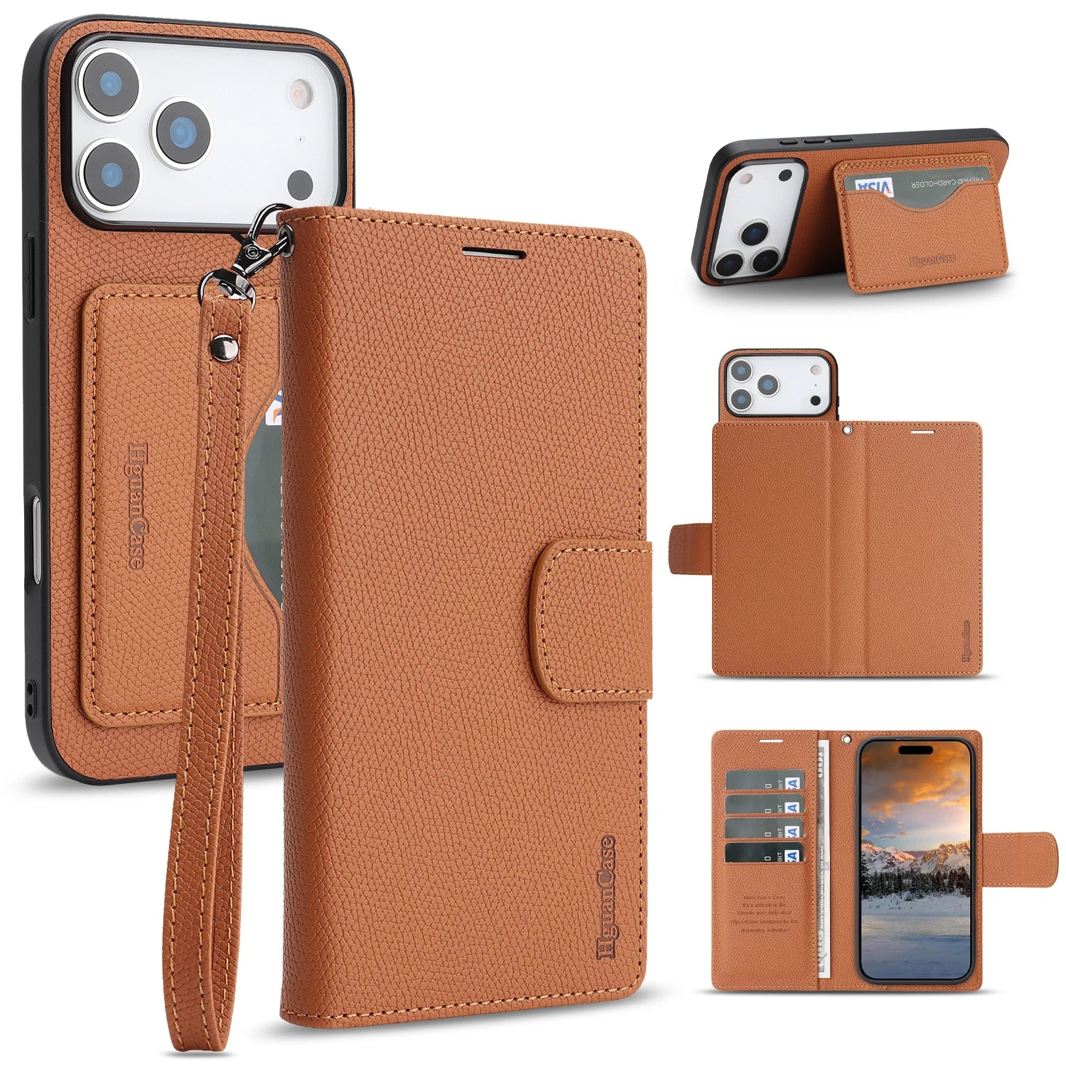 iPhone 17 Series Leather Flip Case with RFID Card Slots