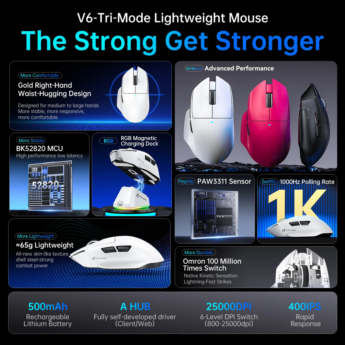 ATTACK SHARK V6 Magnetic Charging Gaming Mouse