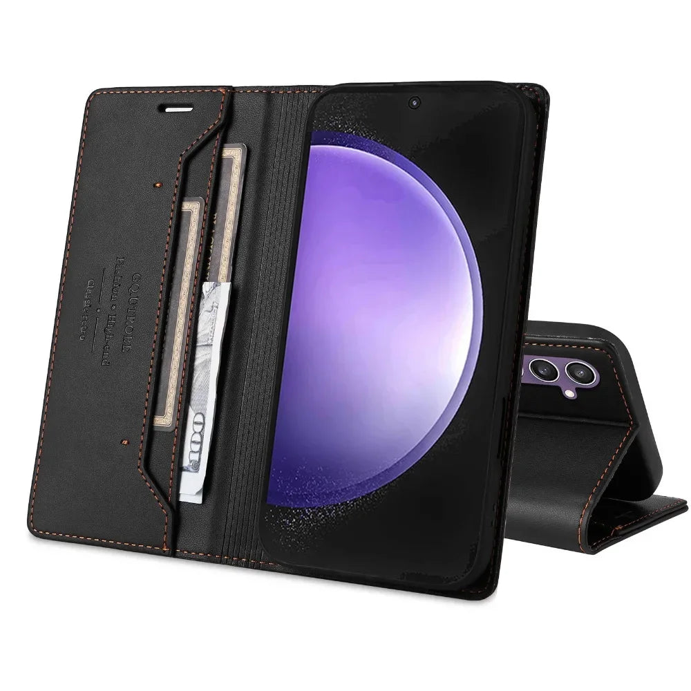 Leather Flip Wallet Case with Card Holder and Stand for Samsung Galaxy S24 Series